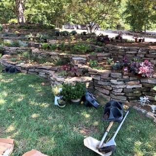 Landscaping using stone walls