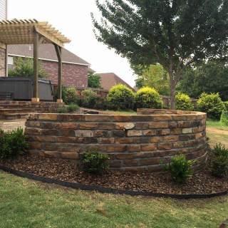 Stone patio and wall